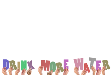Cropped hands holding colorful words drink more water 