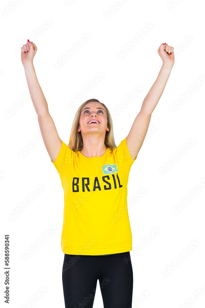 Sticker Excited football fan in brasil tshirt