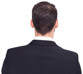 Rear view of businessman in suit standing
