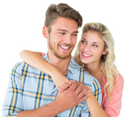 Attractive couple embracing and smiling