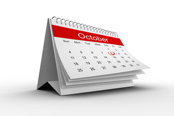 Desk calendar with month of October