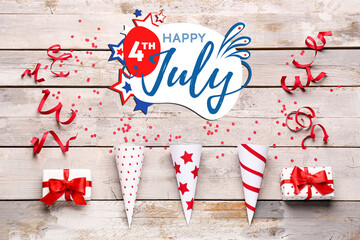 Fototapeta premium Banner for USA Independence Day with party hats and gifts