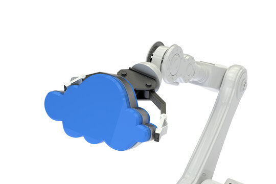Cropped image of robotic arm holding blue cloud
