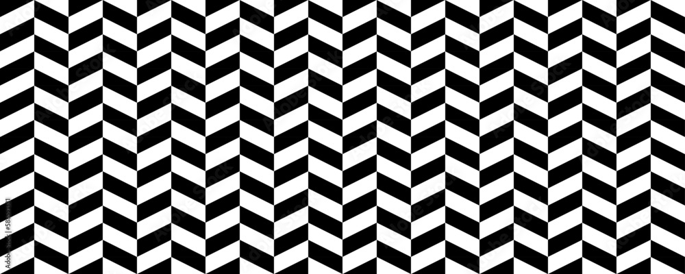 Poster Herringbone seamless pattern. Black and white chevron background. Repeating zigzag texture with diagonal lines. Textile and fabric print design swatch. Vector illustration and wallpaper