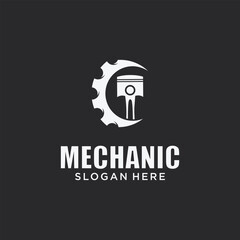 Mechanical technology logo, gear and piston combination logo symbol. engine parts
