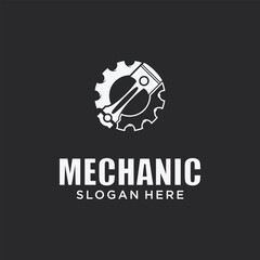 Mechanical technology logo, gear and piston combination logo symbol. engine parts