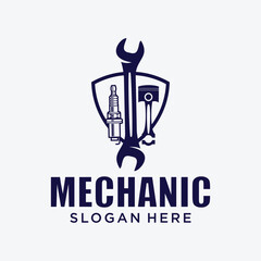 Mechanical technology logo, gear and piston combination logo symbol. engine parts