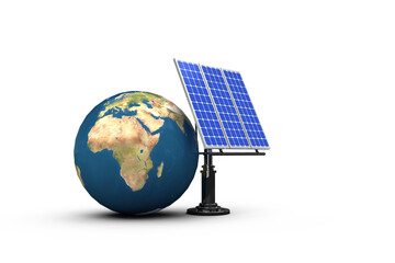 3d illustration of solar panel with globe