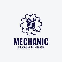Mechanical technology logo, gear and piston combination logo symbol. engine parts