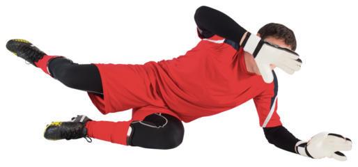 Fit goal keeper jumping up