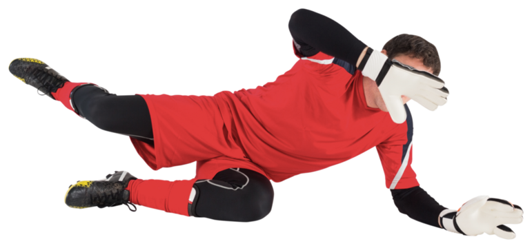 Fit goal keeper jumping up