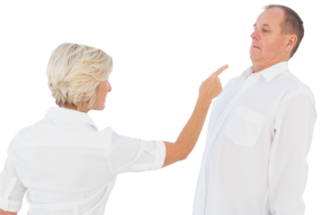 Angry older couple arguing with each other