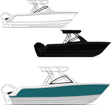 Speed boat line drawing vector and illustration for color