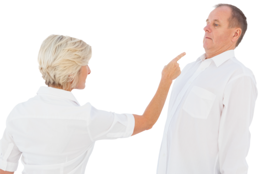 Angry older couple arguing with each other