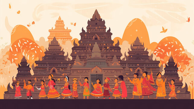 indonesia tample illustration, generated AI Technology