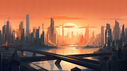 an illustration of a futuristic city, generated AI technology