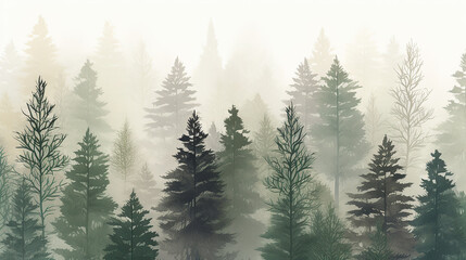 seamless pattern featuring foggy forest, generated AI technology