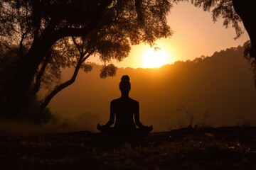 silhouette of a person meditating in nature to capture the sense of calmness and serenity associated with yoga meditation