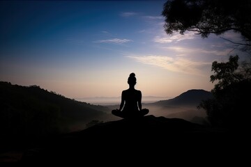 silhouette of a person meditating in nature to capture the sense of calmness and serenity associated with yoga meditation