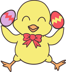 Easter Day Chicken with Egg Shell Hand Drawn Flat Illustration