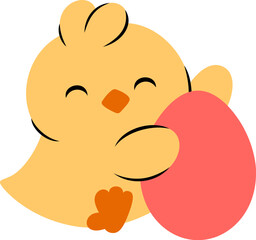 Easter Day Chicken with Egg Shell Hand Drawn Flat Illustration