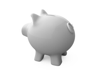 White piggy bank against white background