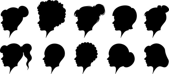 Women Hair Style Silhouette Vector Illustration Set