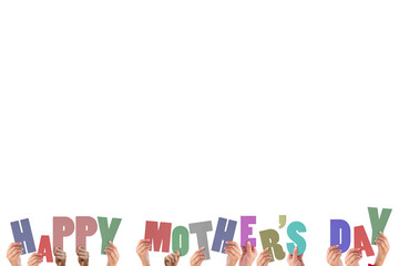 Cropped hands holding colorful words happy mother day