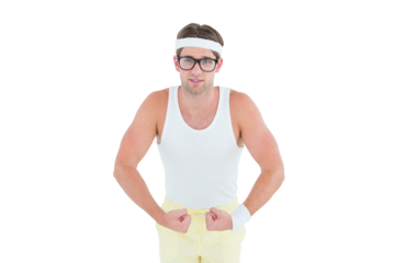 Geeky hipster posing in sportswear