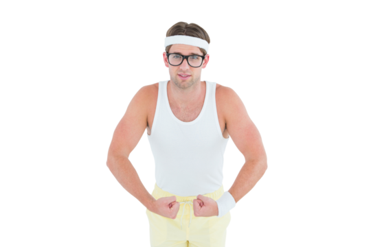 Geeky hipster posing in sportswear