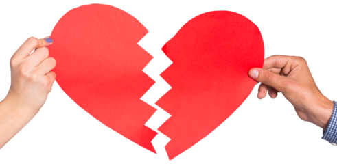 Two hands holding broken heart