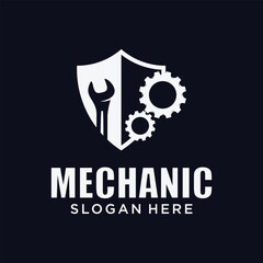 Mechanical technology logo, gear and piston combination logo symbol. engine parts