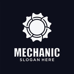 Fototapeta premium Mechanical technology logo, gear and piston combination logo symbol. engine parts