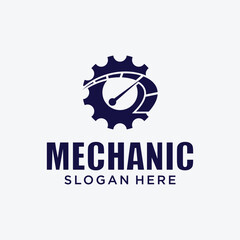Mechanical technology logo, gear and piston combination logo symbol. engine parts