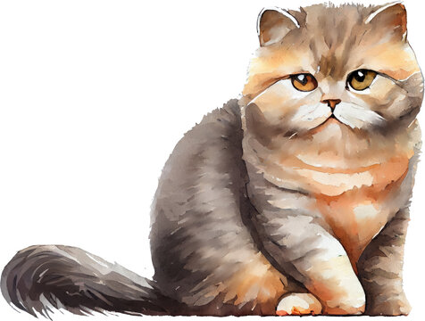 Cute Cat Watercolor Illustration. Generative AI