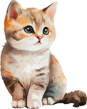 Cute Brown Gray Cat Watercolor. Generative AI