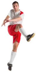 Foto op Plexiglas Football player in white kicking © vectorfusionart
