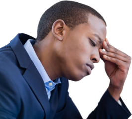 Worried businessman with head in hands