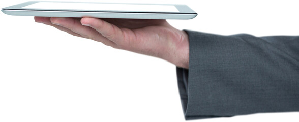 Cropped hand of man holding digital tablet
