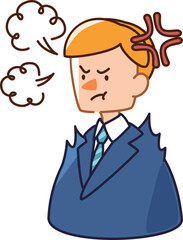 プンプン怒っているビジネスマンの男性のイラスト_かわいい