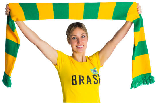 Pretty football fan in brasil t-shirt - Powered by Adobe