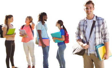 Happy students outside on campus 