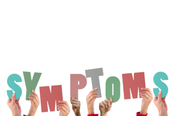 Hands holding up symptoms 