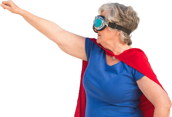 Senior woman wearing superwoman costume