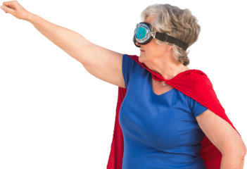 Senior woman wearing superwoman costume