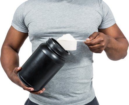 Fit man scooping protein powder - Powered by Adobe