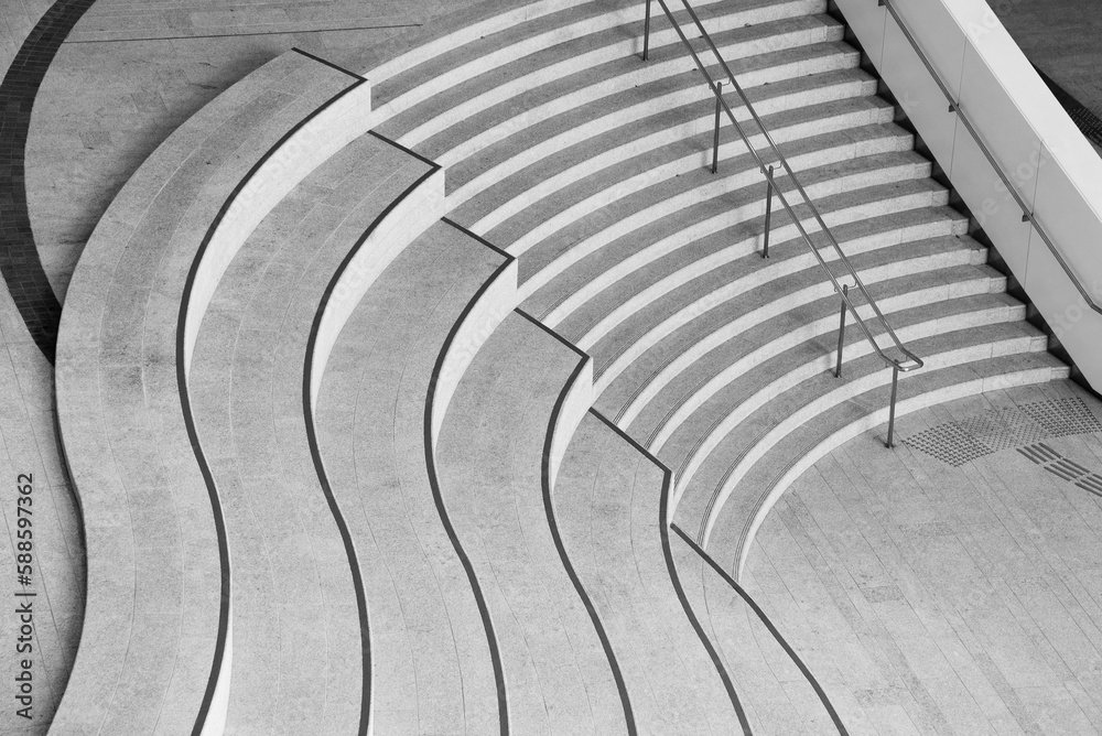 Poster Stairway of modern architecture. Building abstract background
