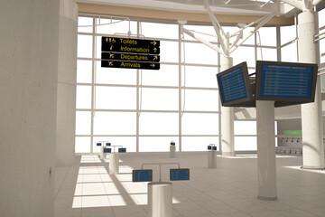 Empty airport with information signs