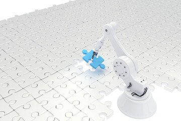 Robot setting up puzzle