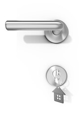 Closeup of doorknob and lock with key ring